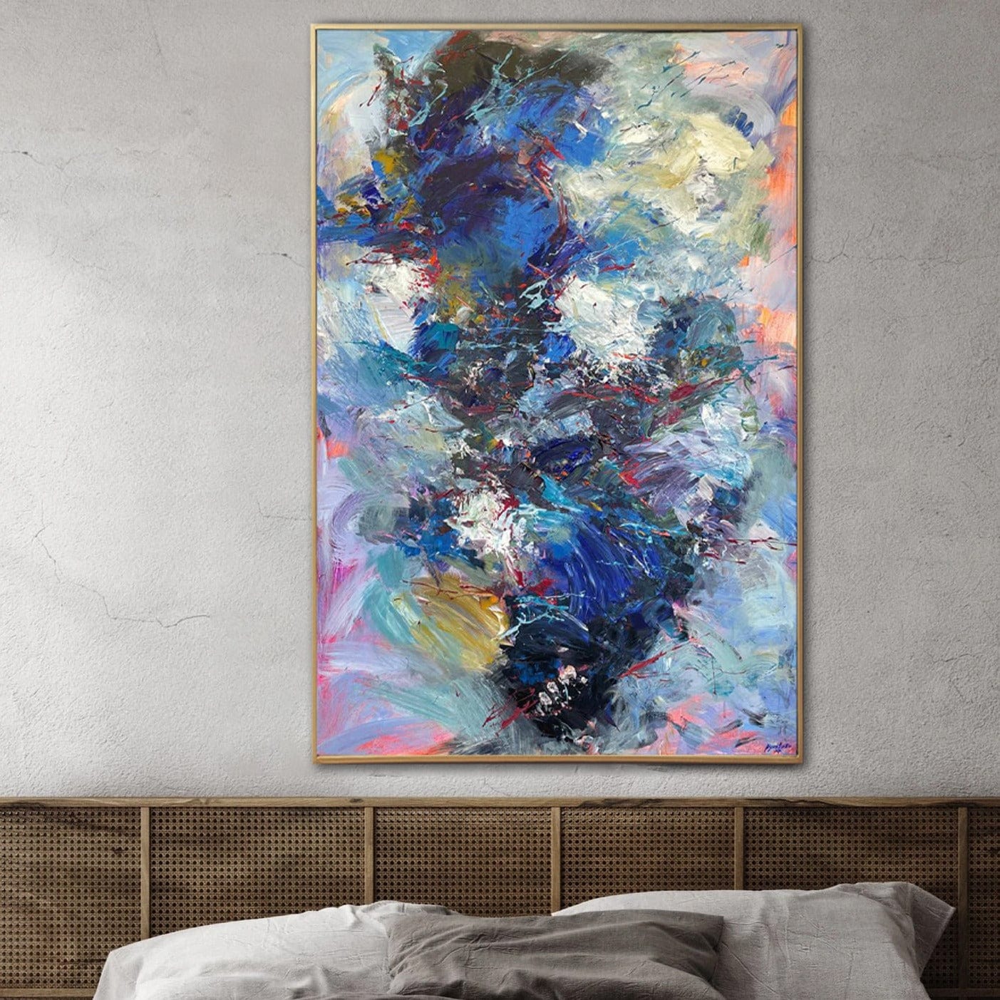 Original abstract painting ANEMONE CARMEL BLUE