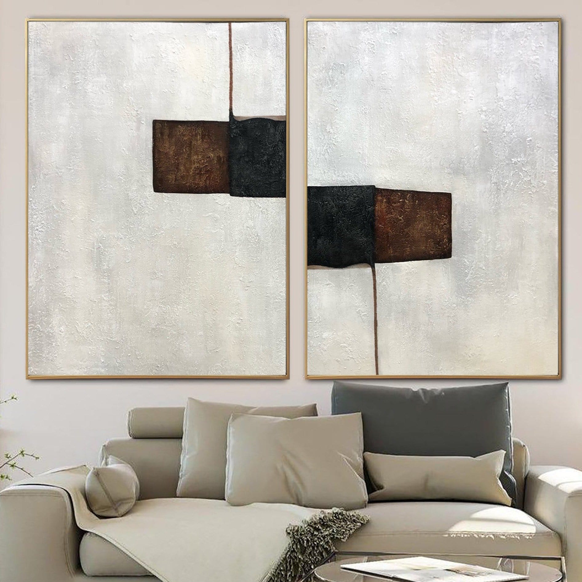 Minimalist abstract diptych paintings CONTRACTIONARY RESEMBLANCE 2P 46"x68" | 2P 117x173 cm