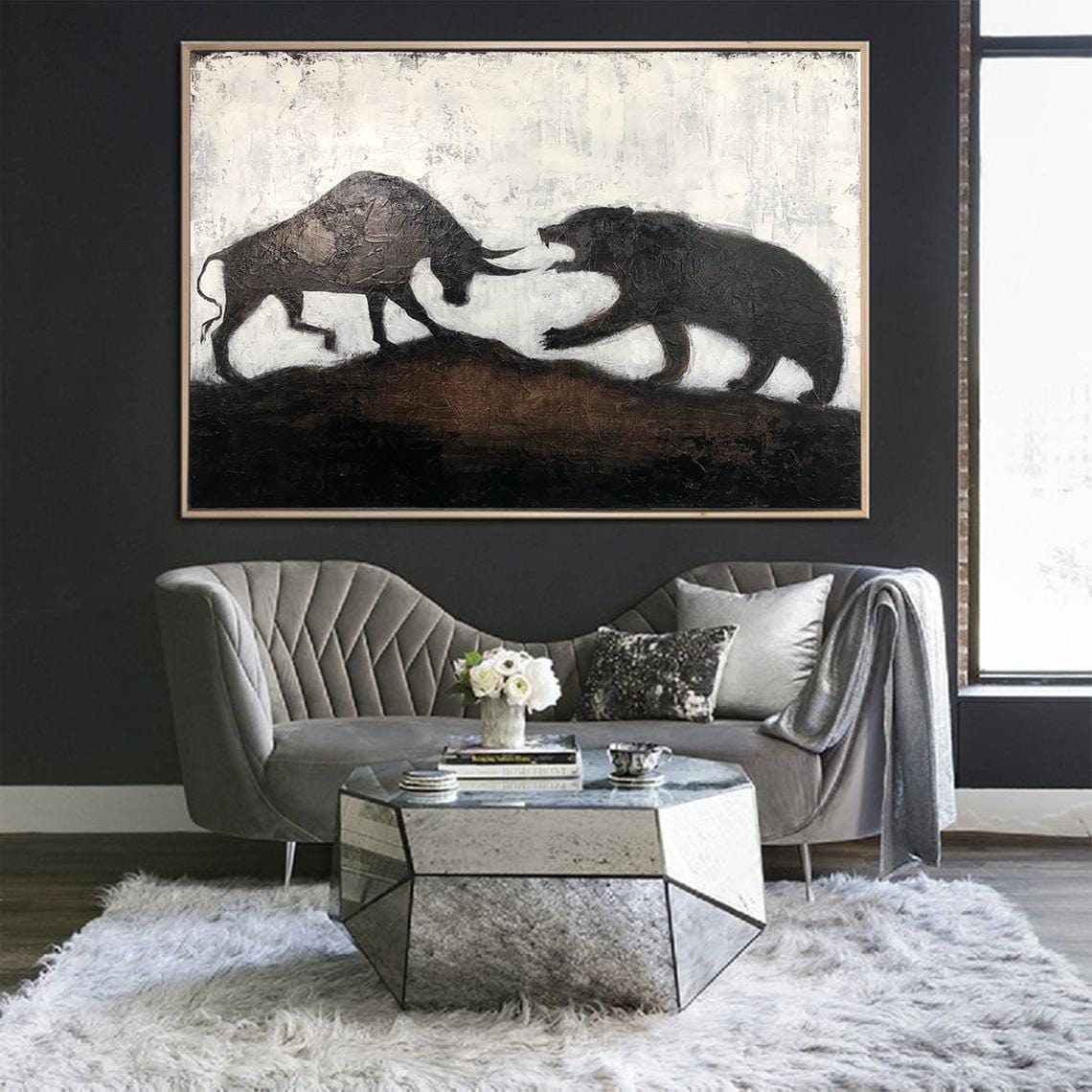 Animal abstract wall art BULL AGAINST BEAR