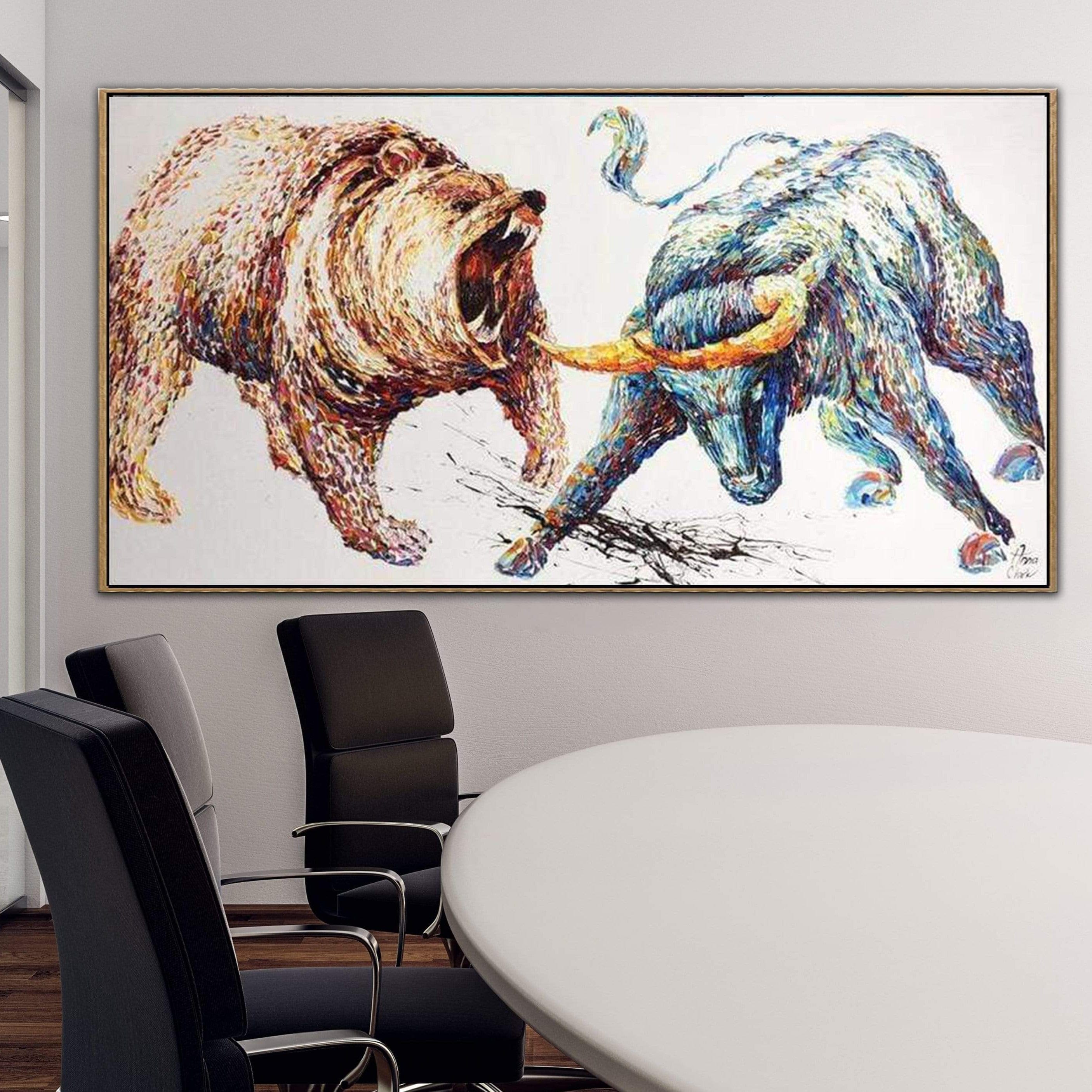 Palette Knife Animal Painting BULL VS BEAR