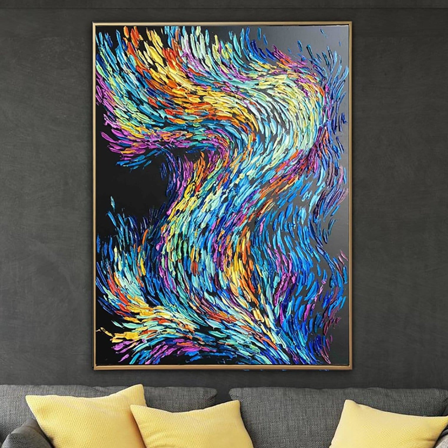 Bright Colorful Oil Painting on Canvas. Hand Painted Abstract 