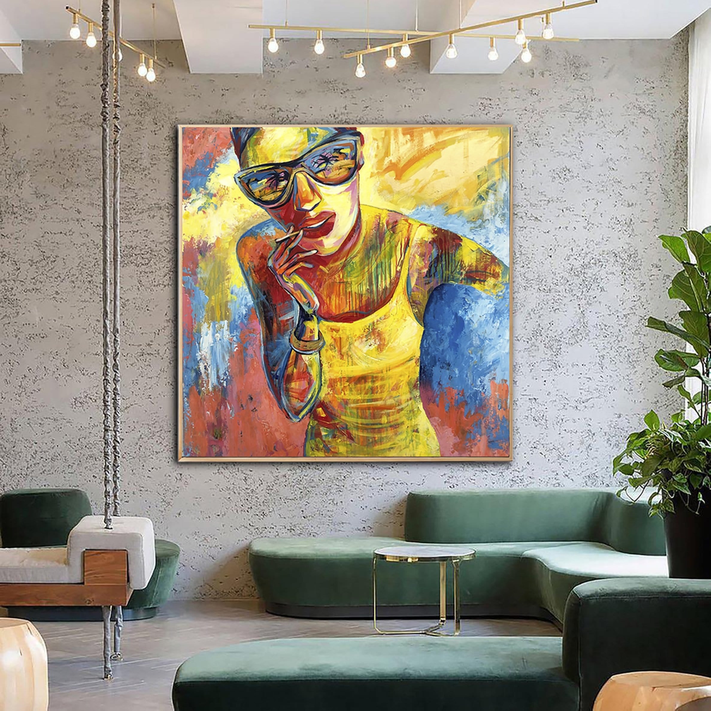 Original woman portrait painting SMOKING ON THE BEACH