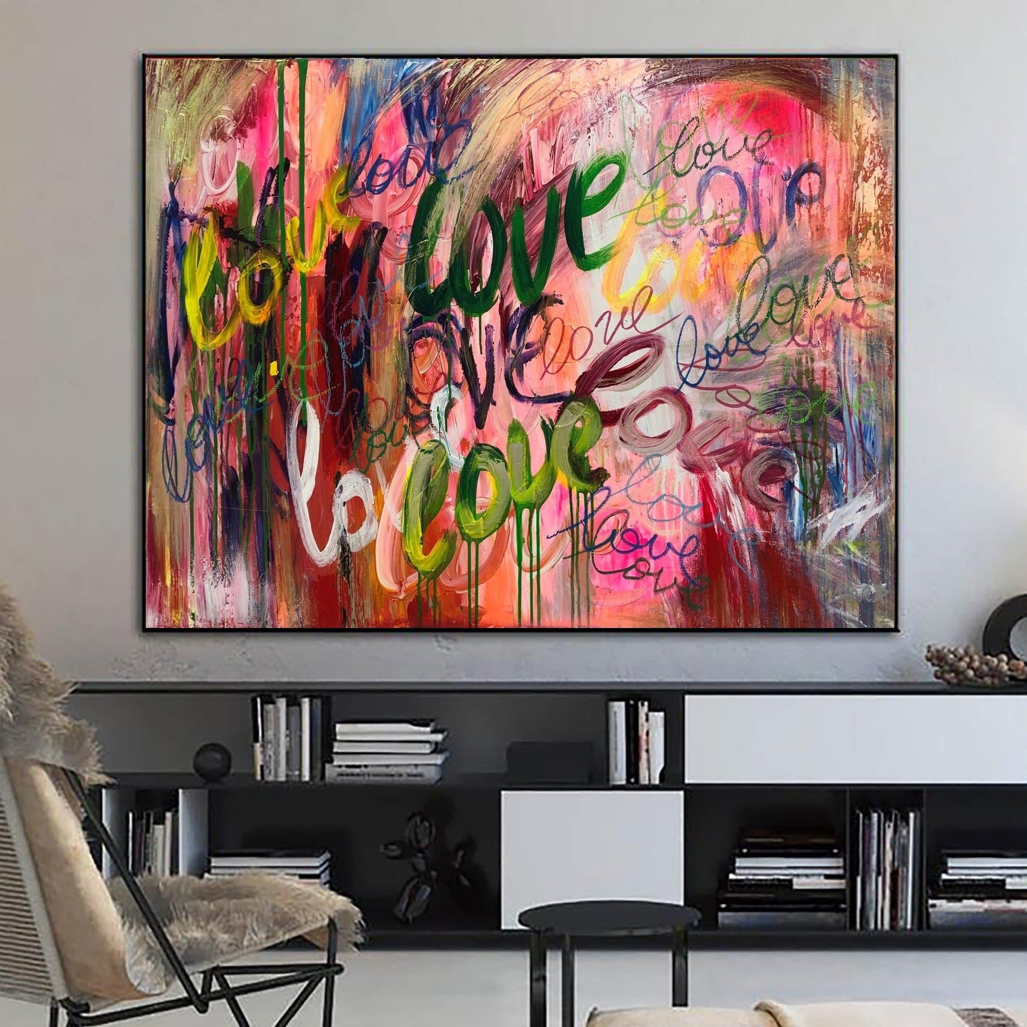 Colorful Modern Abstract Print on Canvas with Kiss Emoji