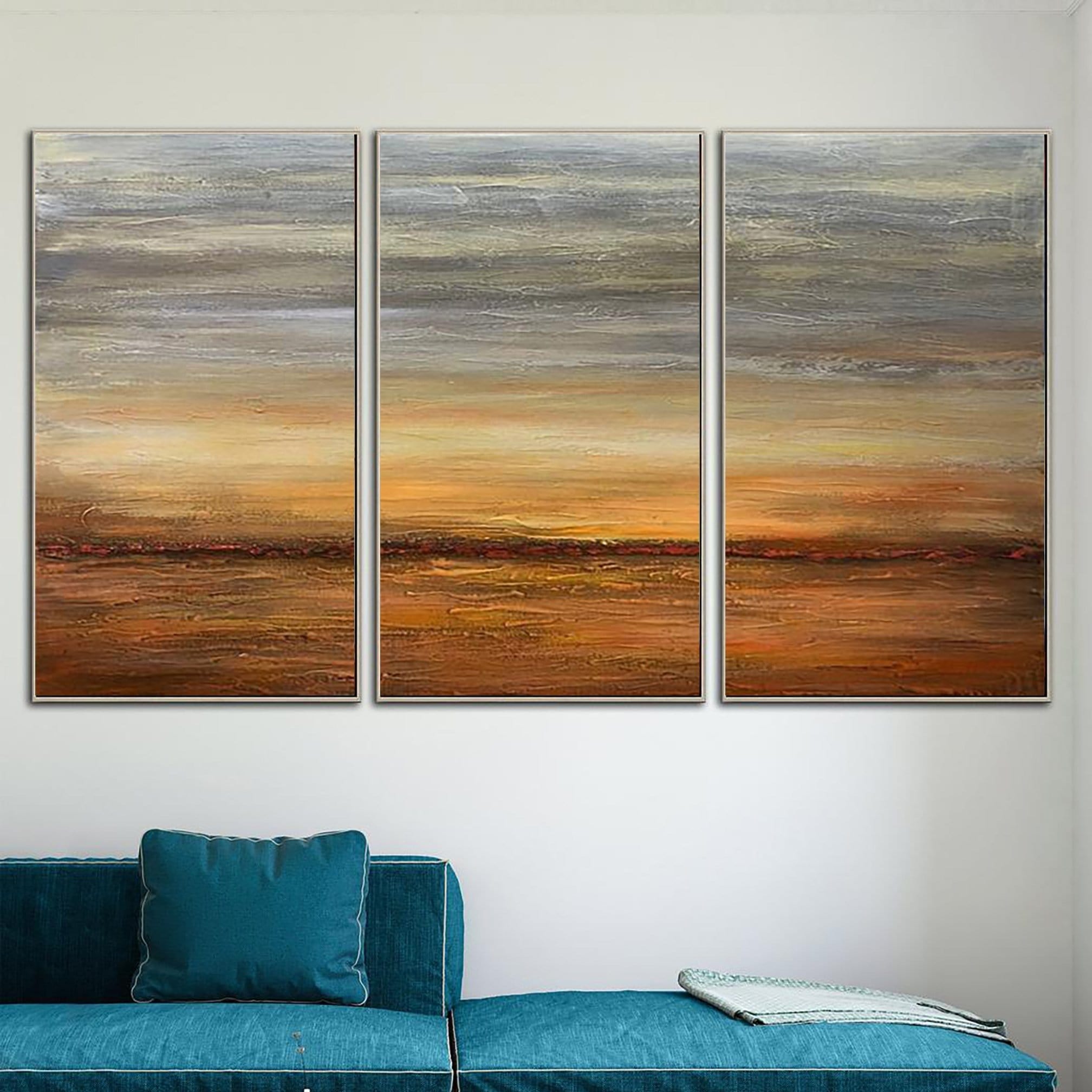 Original landscape set of 3 paintings ORANGE SUNSET 3P 36"x54" | 3P 91x137 cm