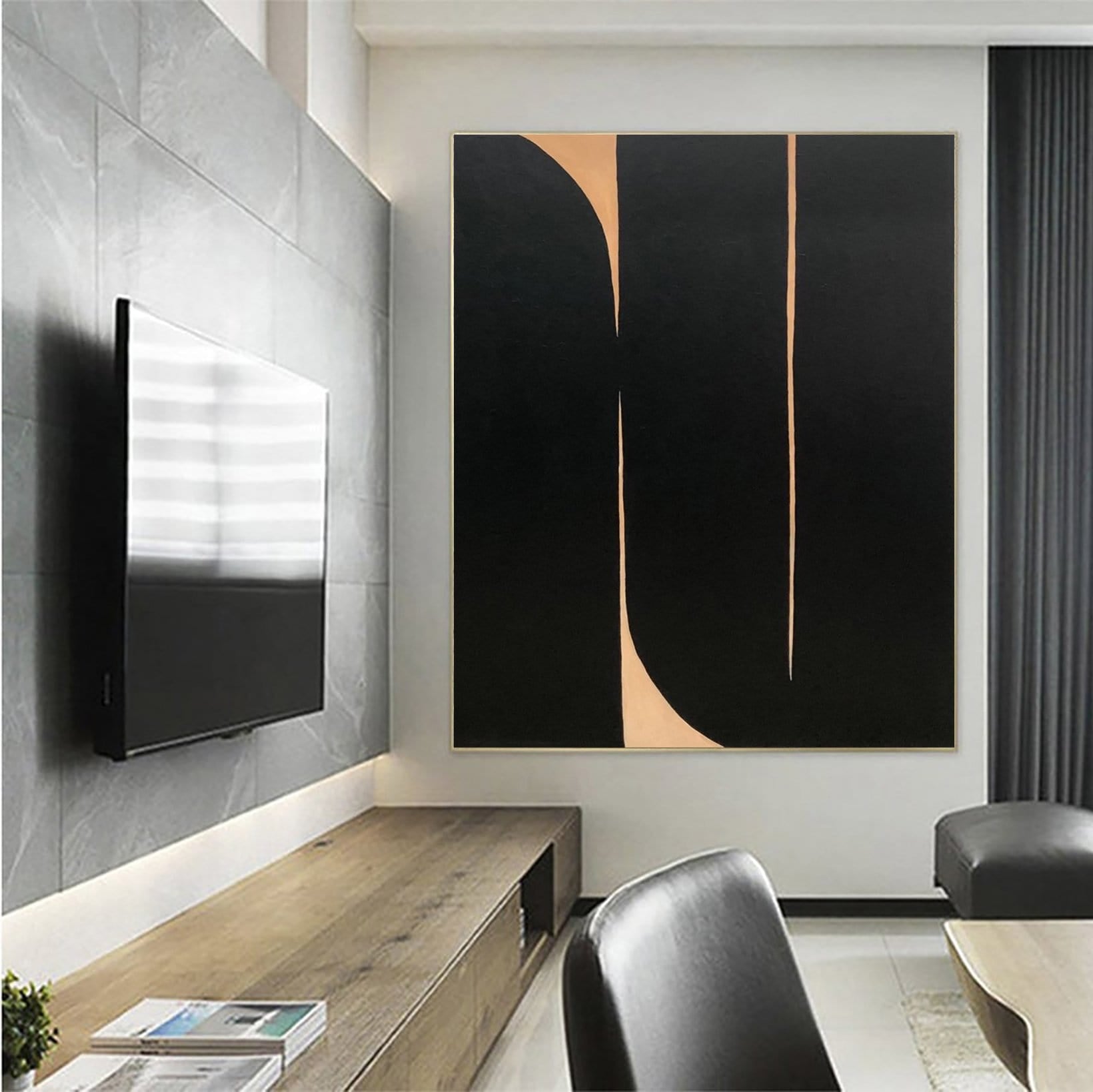 Elegant black and beige canvas art DARK ROAD