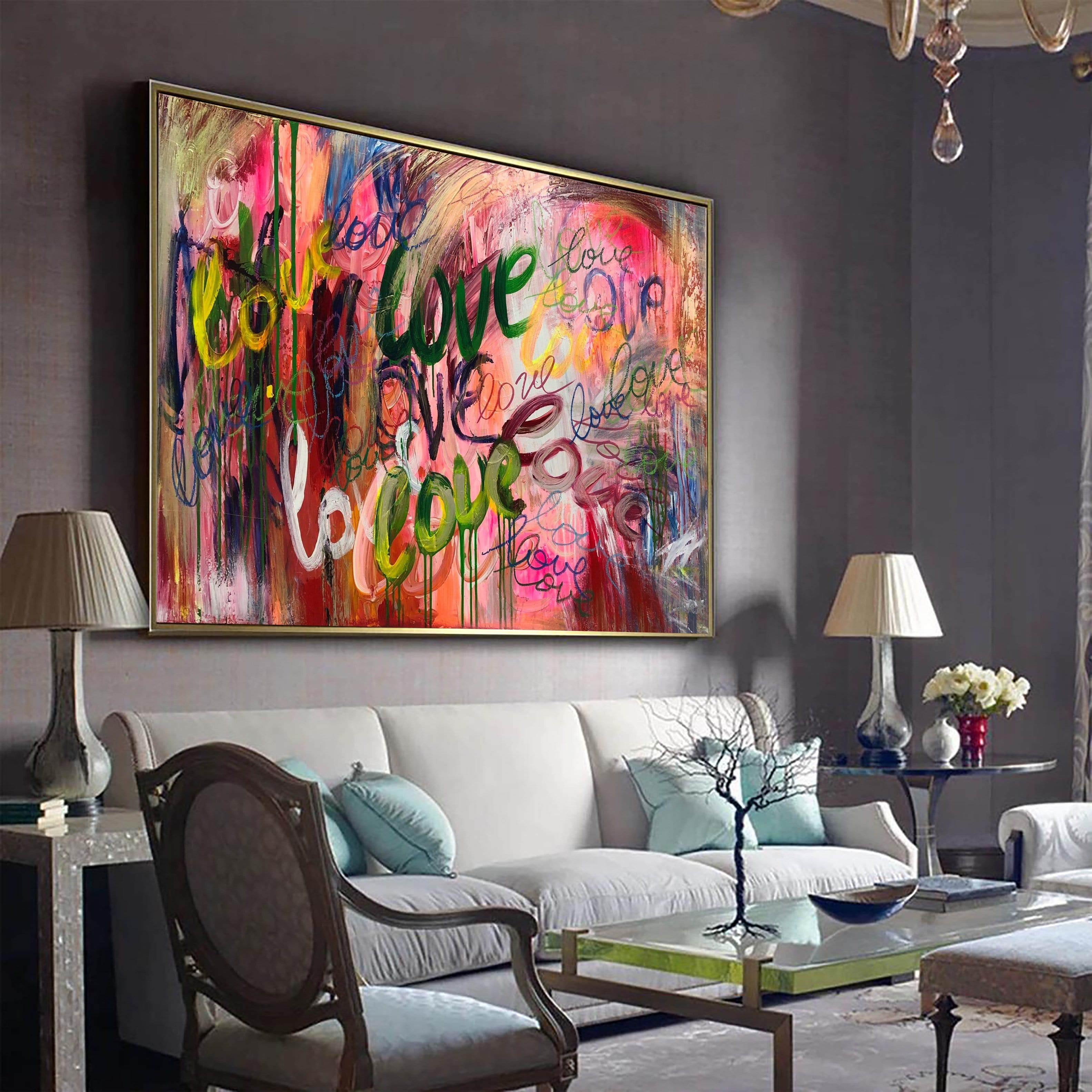Abstract colorful romantic painting LOVE GRAFFITI
