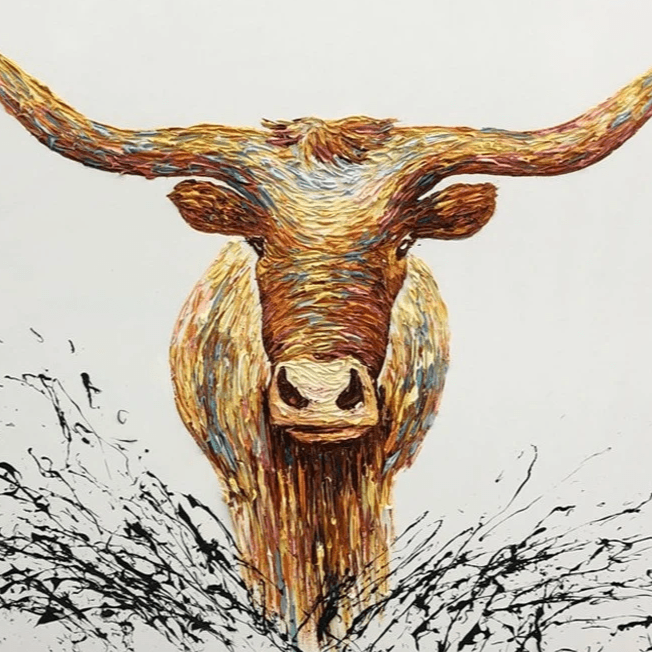 Colorful abstract animal painting LONGHORN BUFFALO