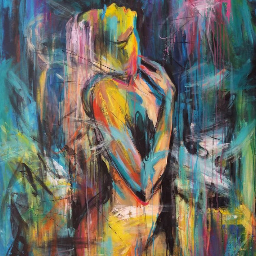 Abstract colorful figurative set paintings TWINS