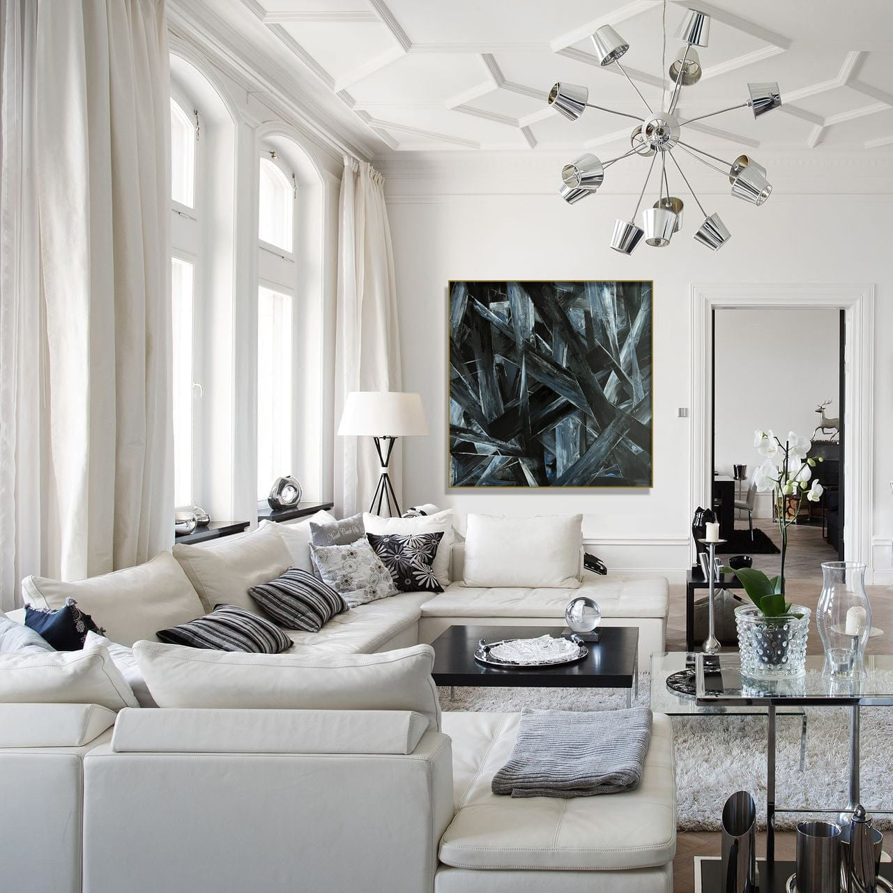 Dynamic textured modern painting BLACK CRYSTALS