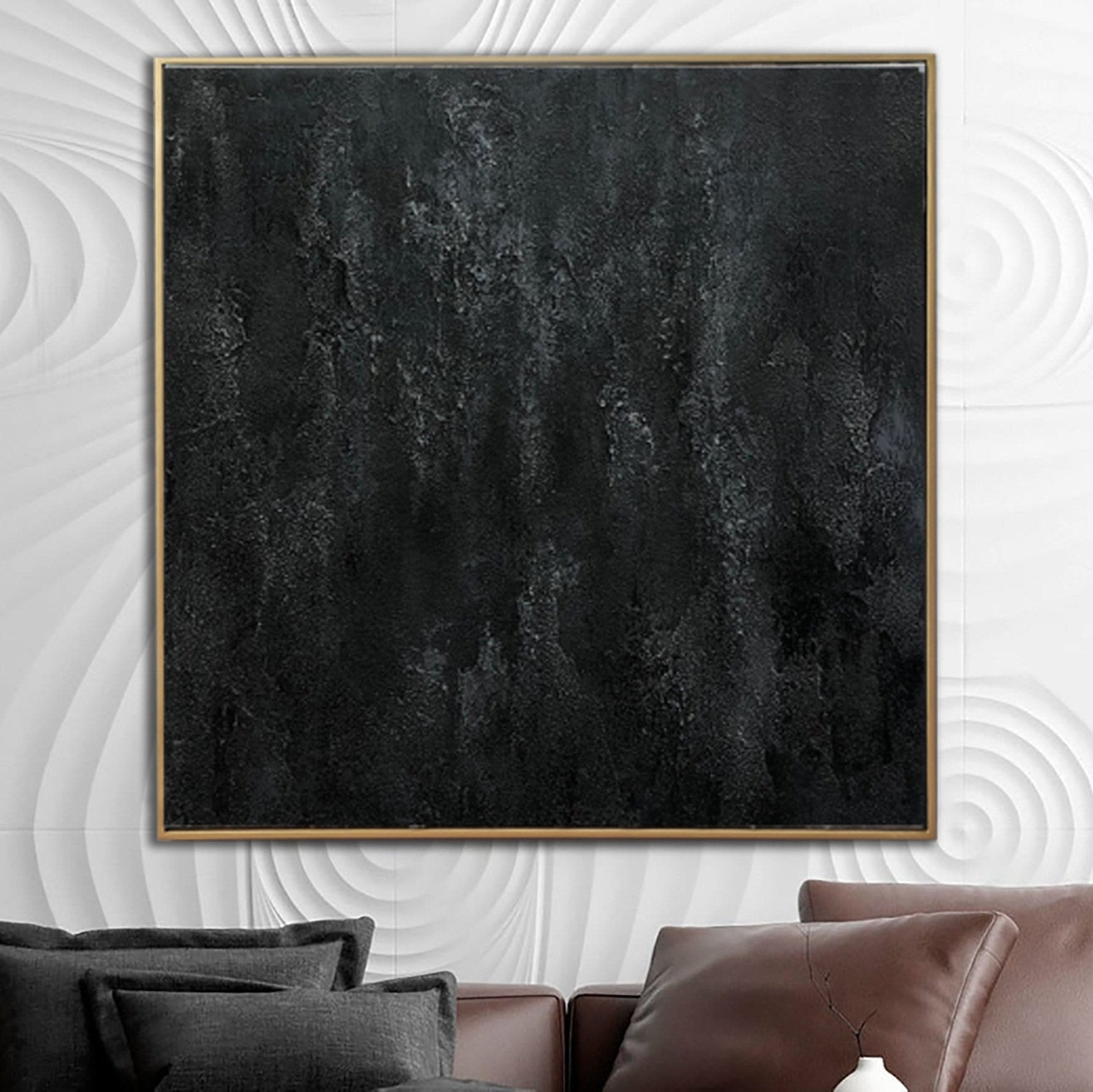 Abstract black heavy textured art TOTAL BLACK