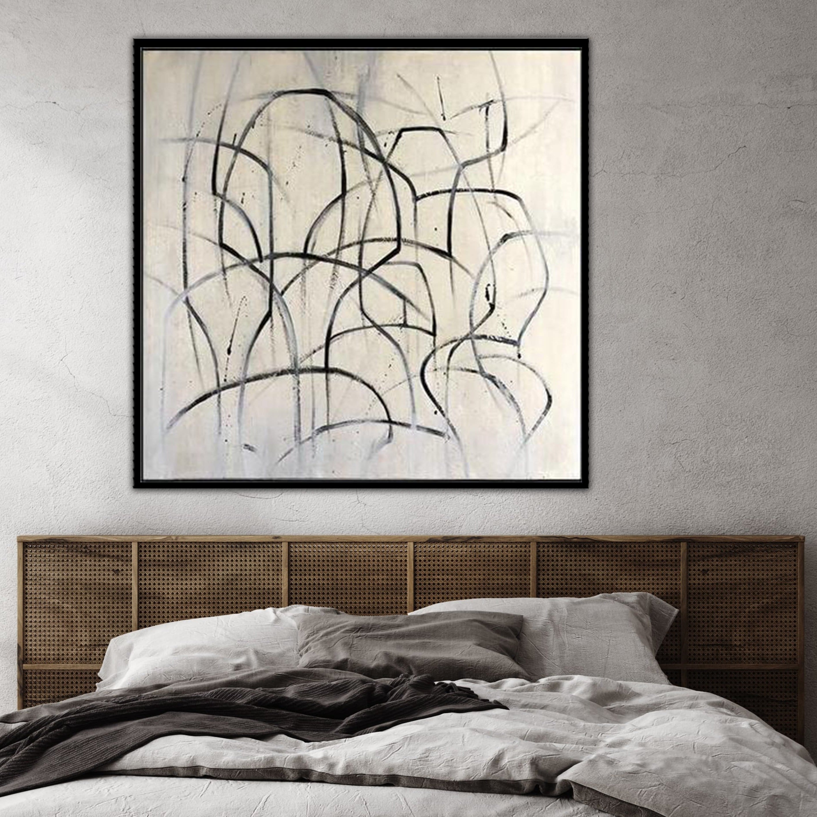 Monochrome textured abstract painting BLACK GRASS