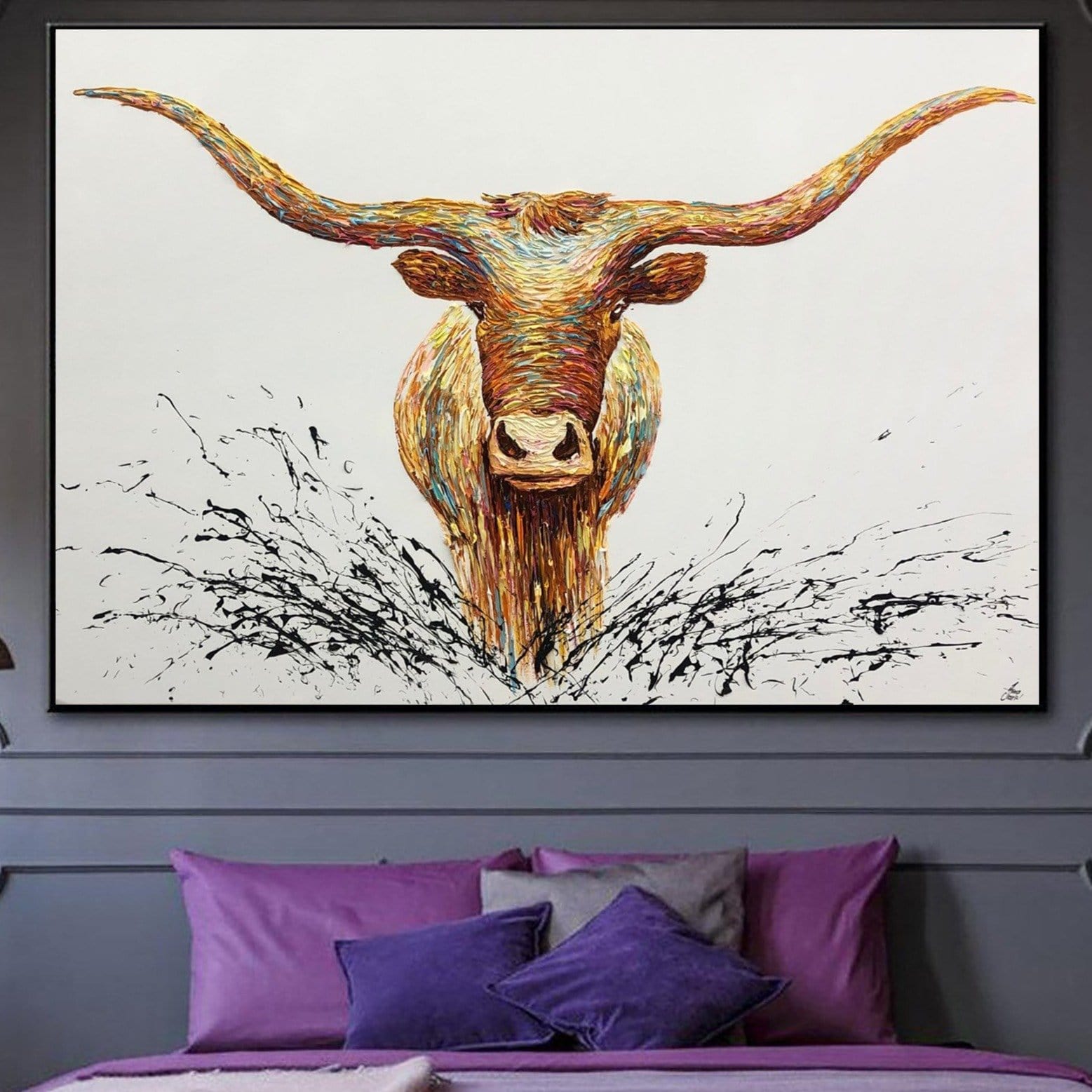 Colorful abstract animal painting LONGHORN BUFFALO