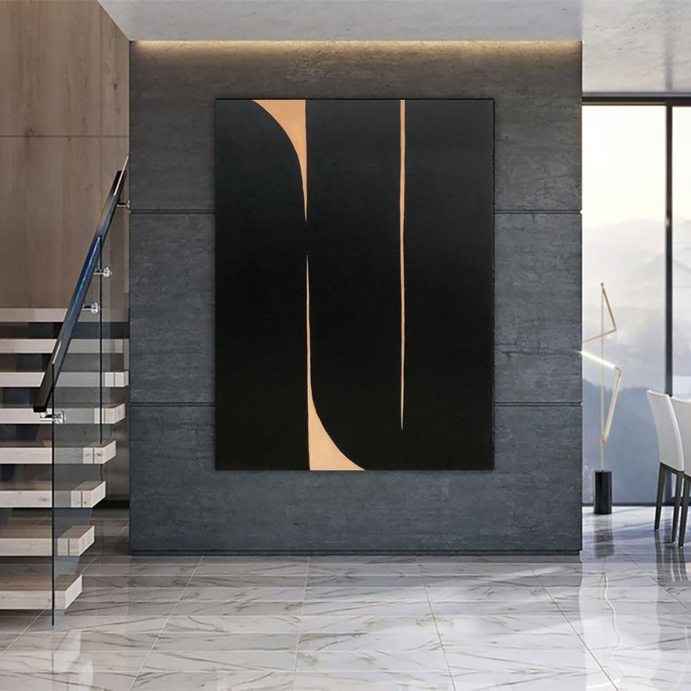 Elegant black and beige canvas art DARK ROAD