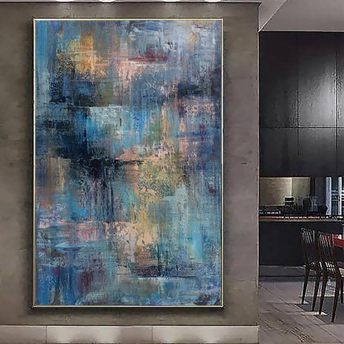 Blue modern abstract wall art oil painting, abstract canvas art