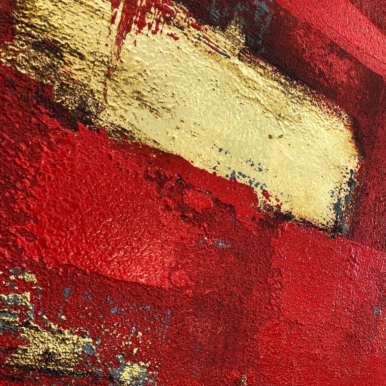 Gold leaf abstract painting BLOOD RED SUN