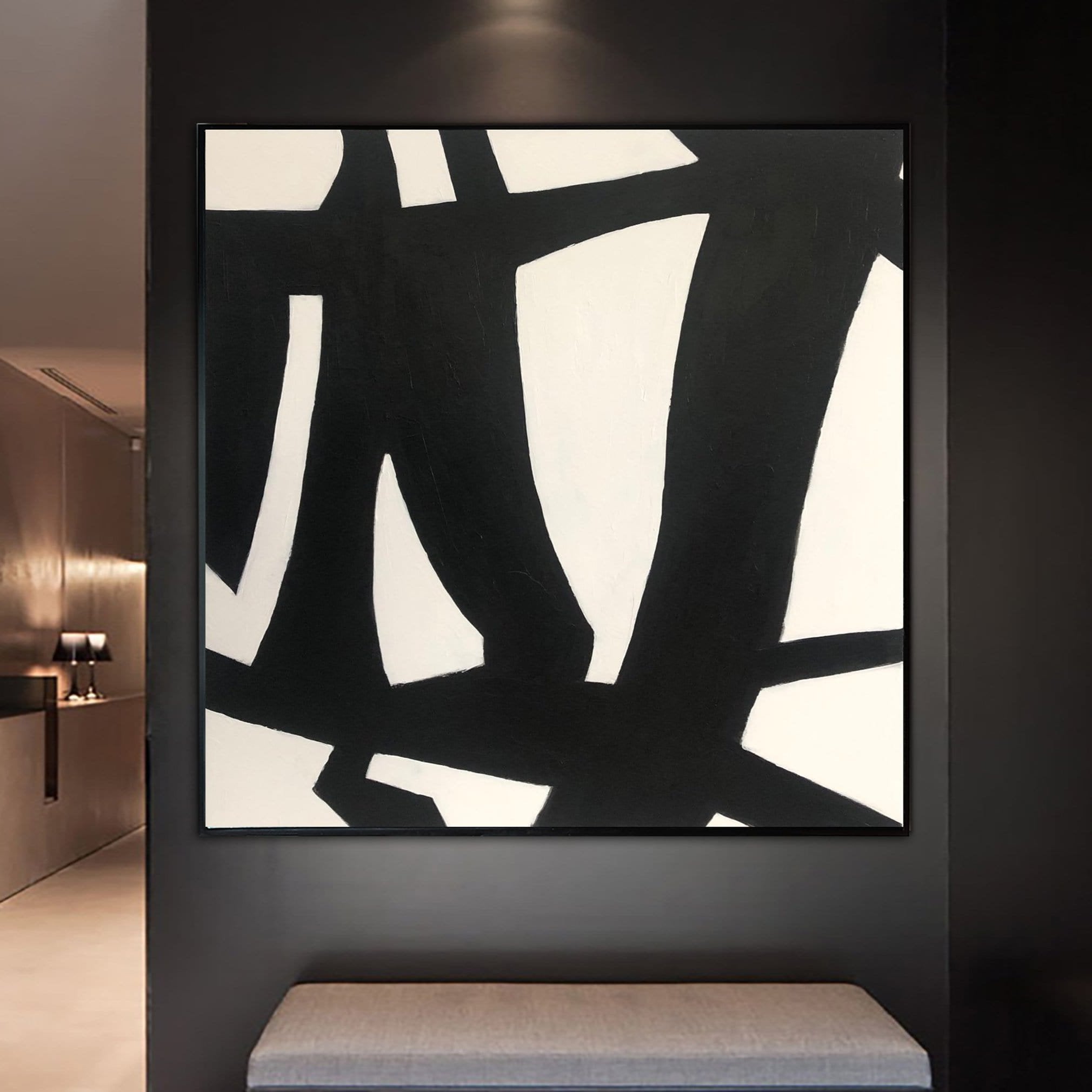 Geometric black and white painting ROAD OF CHANGE