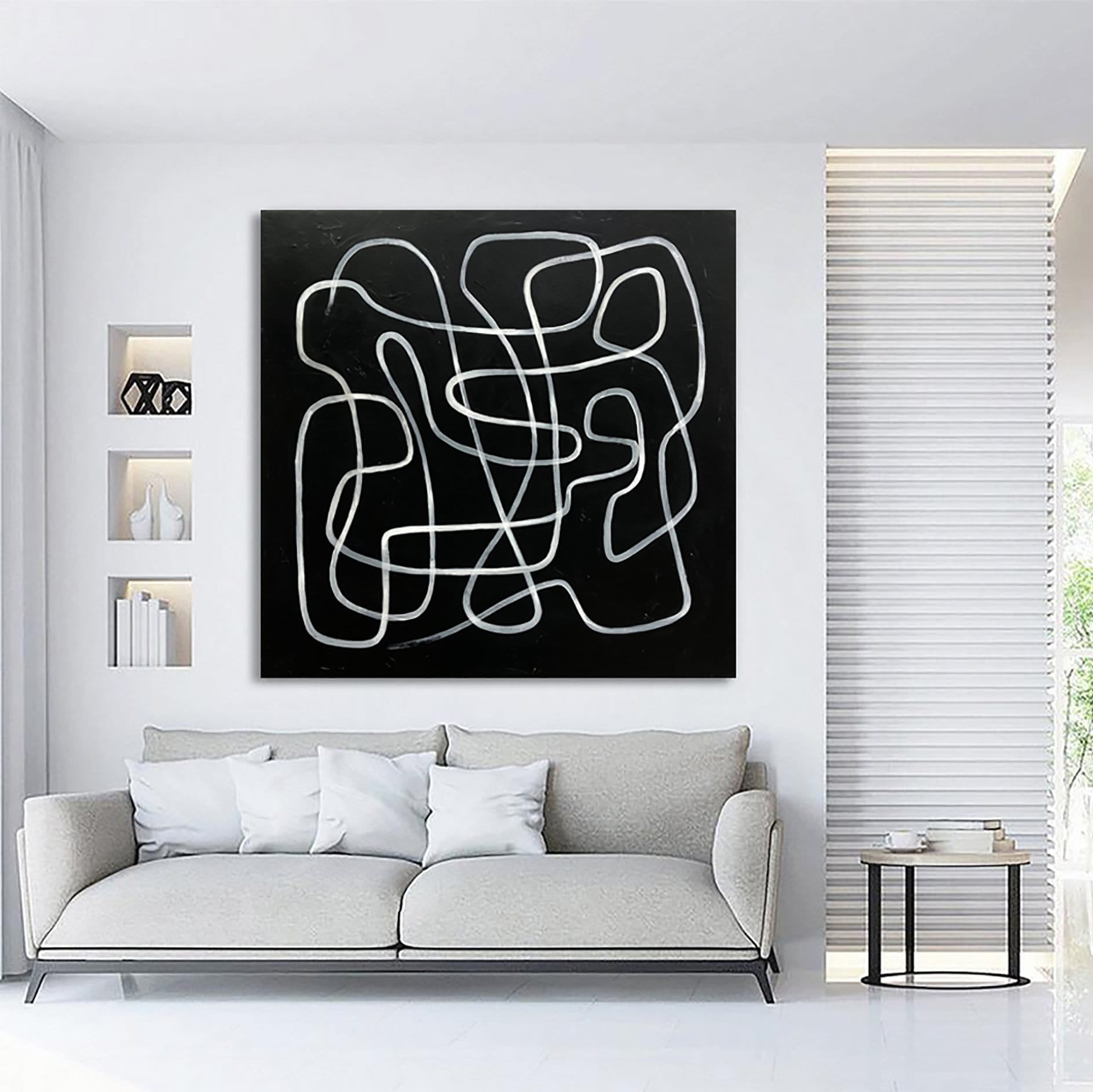 Neutral colors minimalist geometric art BLACK MAZE