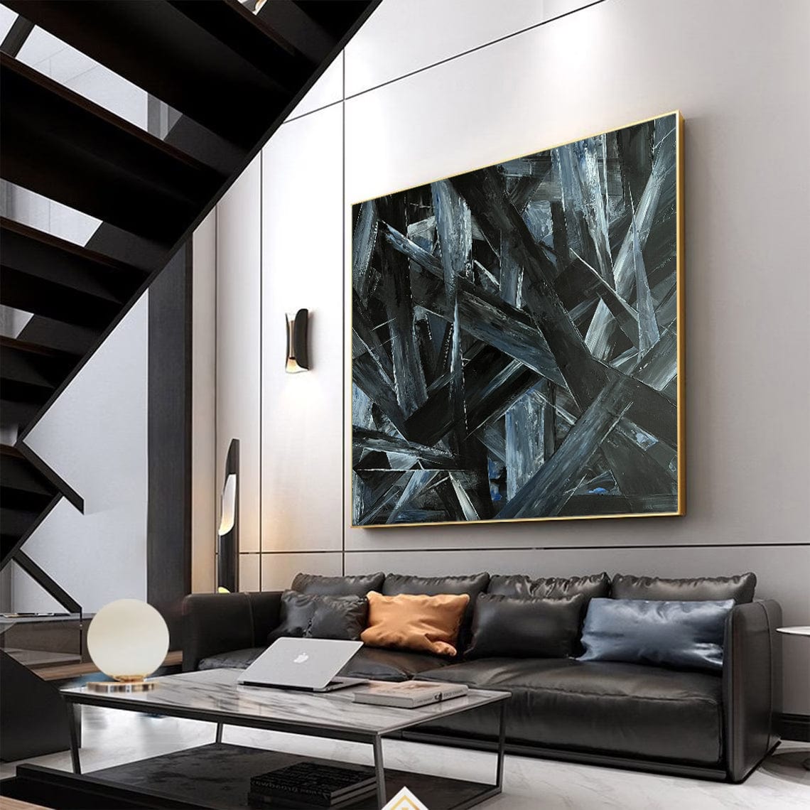 Dynamic textured modern painting BLACK CRYSTALS