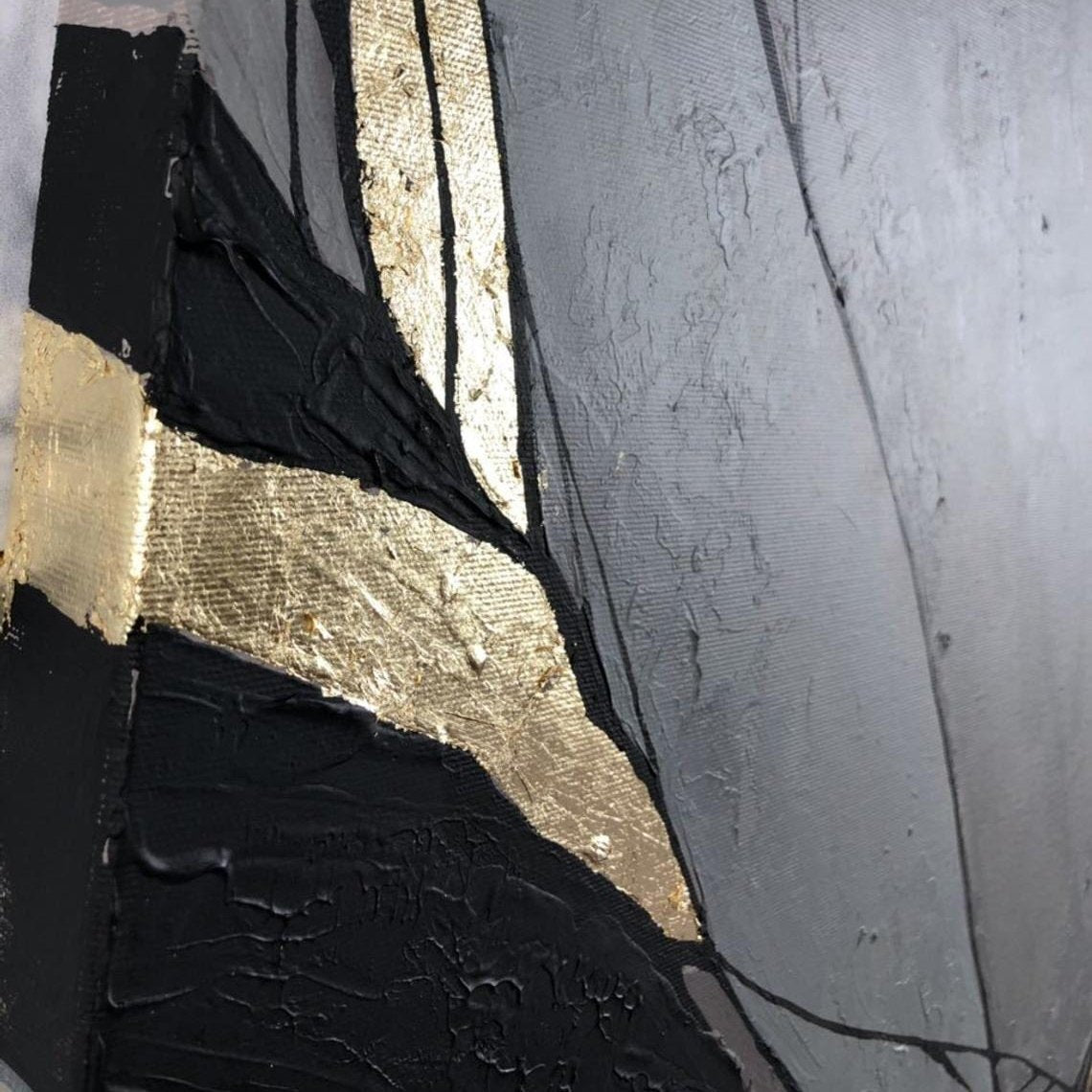 Abstract oil artwork gold leaf MIRROR BLOOM