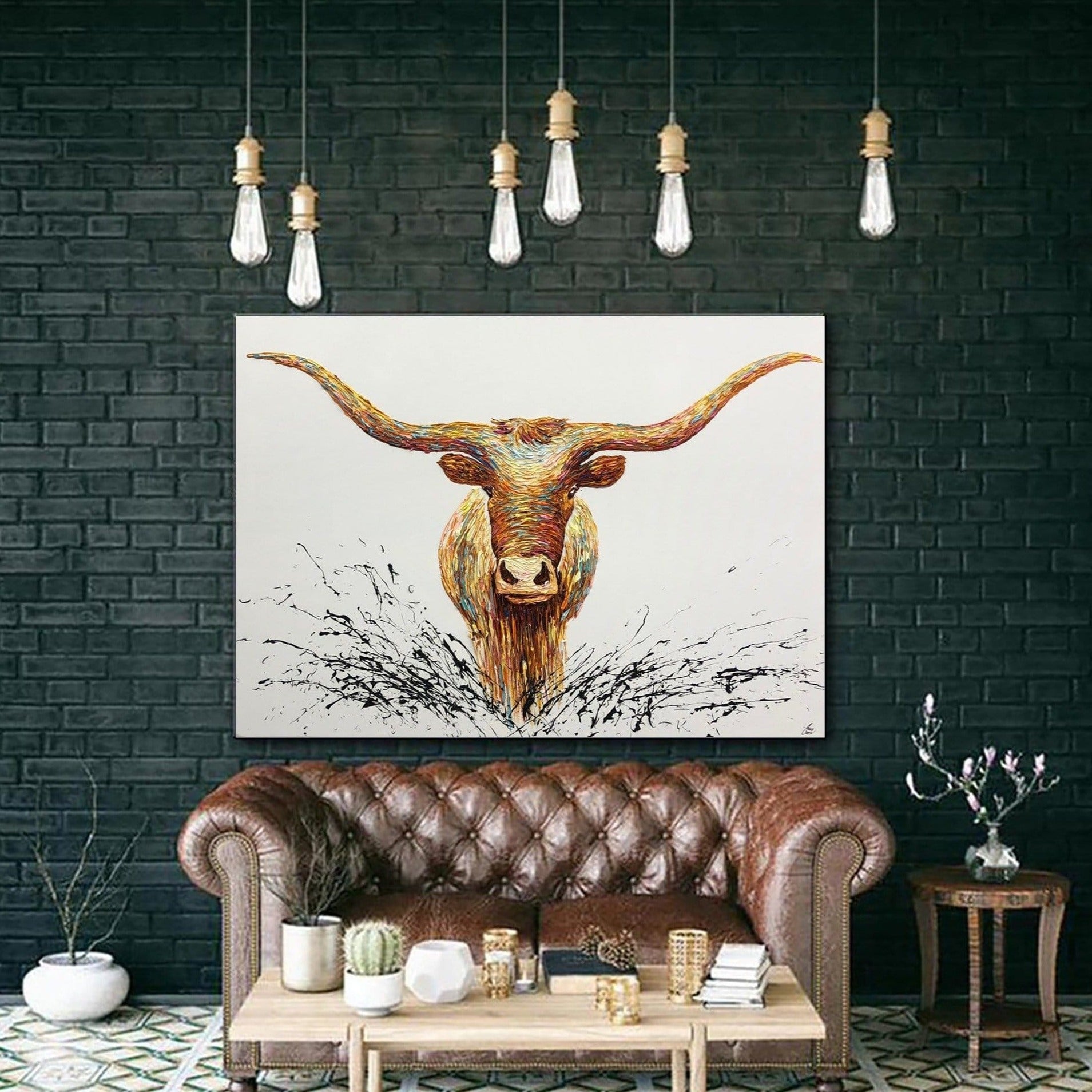 Colorful abstract animal painting LONGHORN BUFFALO