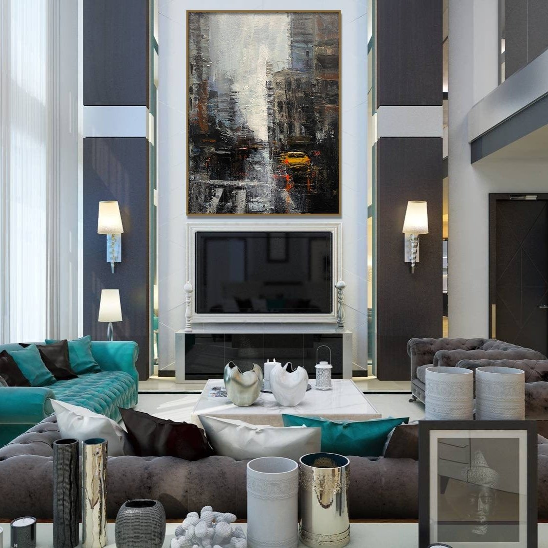 Abstract city vertical painting STREETS OF NEW YORK