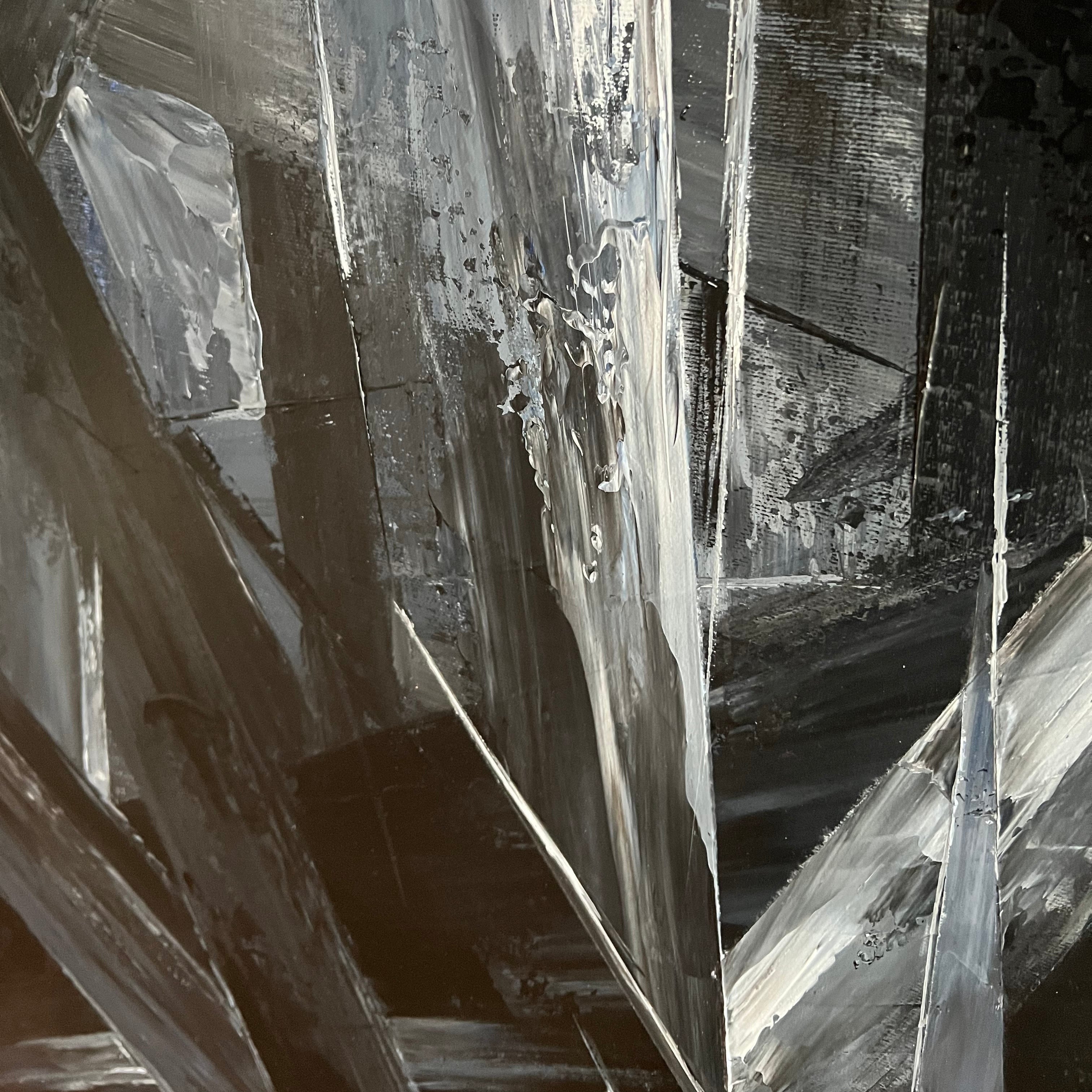 Dynamic textured modern painting BLACK CRYSTALS