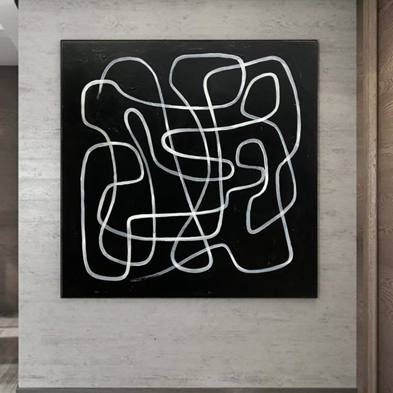 Neutral colors minimalist geometric art BLACK MAZE Unstretched