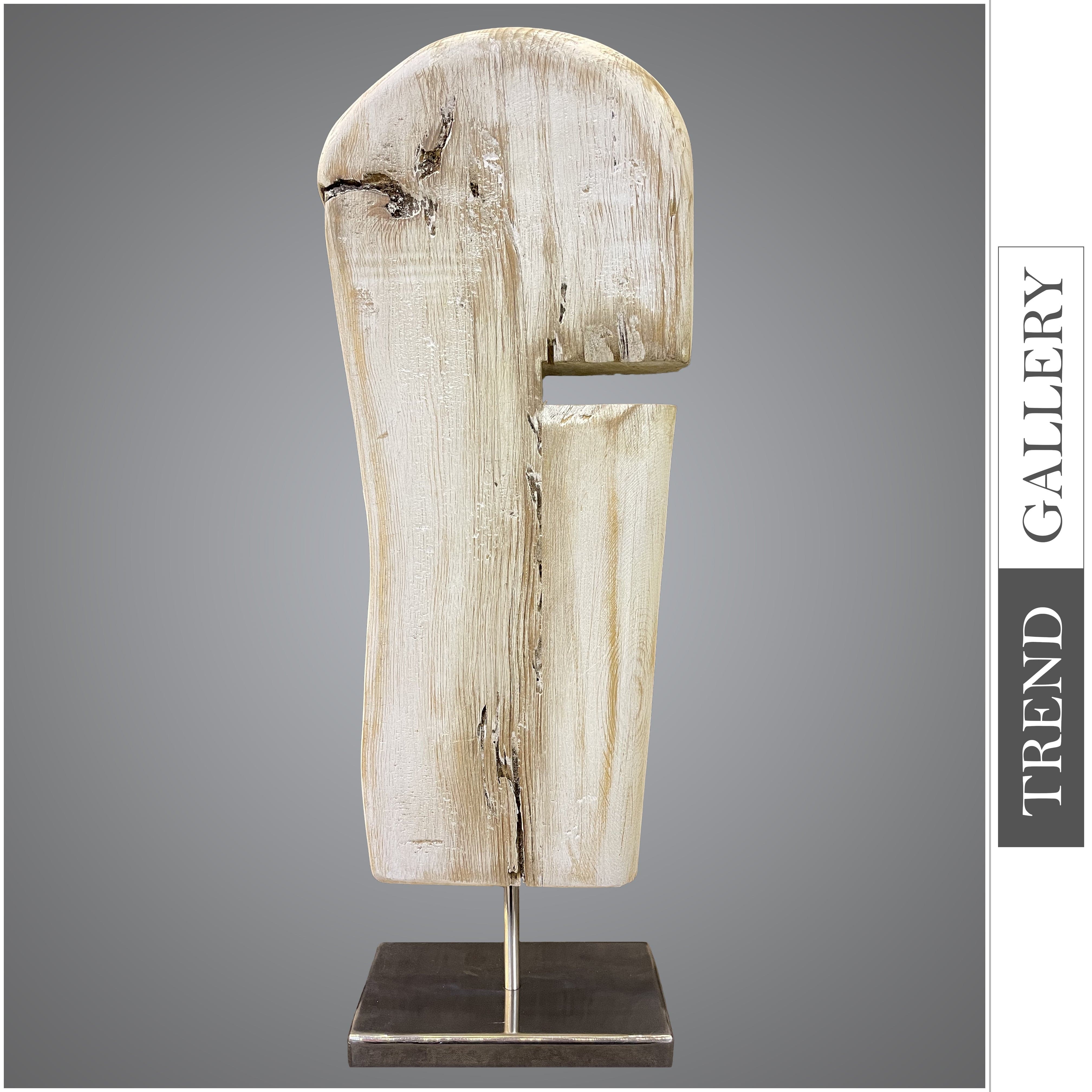 Abstract Vertical Wood Sculpture Modern White Wood Ribbed Desktop Art  Original Table Figurine for Room Decor | TRIGGER 22x7