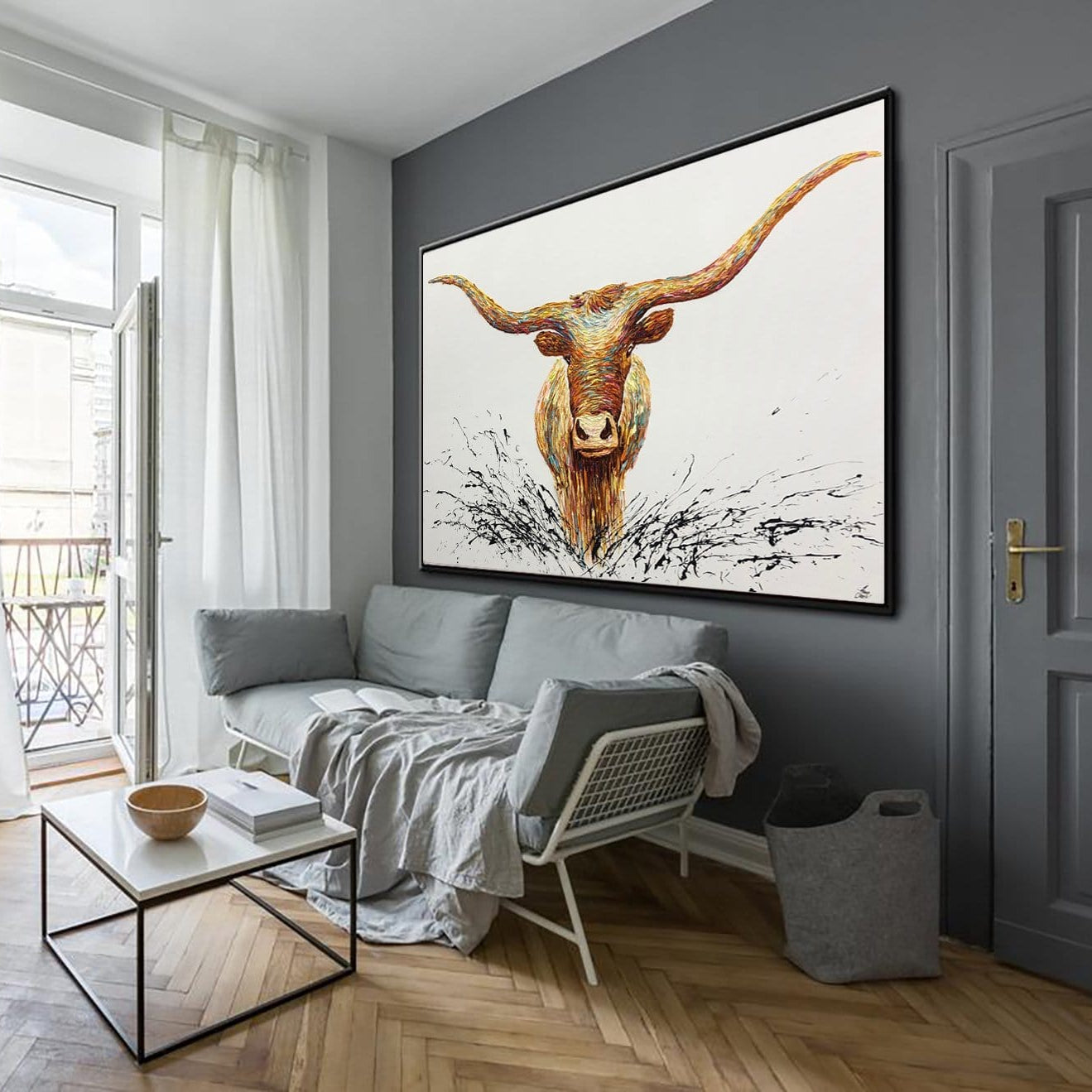 Colorful abstract animal painting LONGHORN BUFFALO