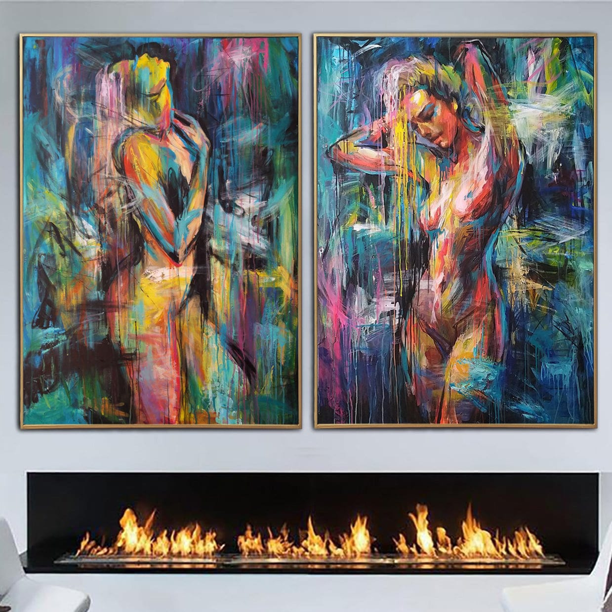 Abstract colorful figurative set paintings TWINS