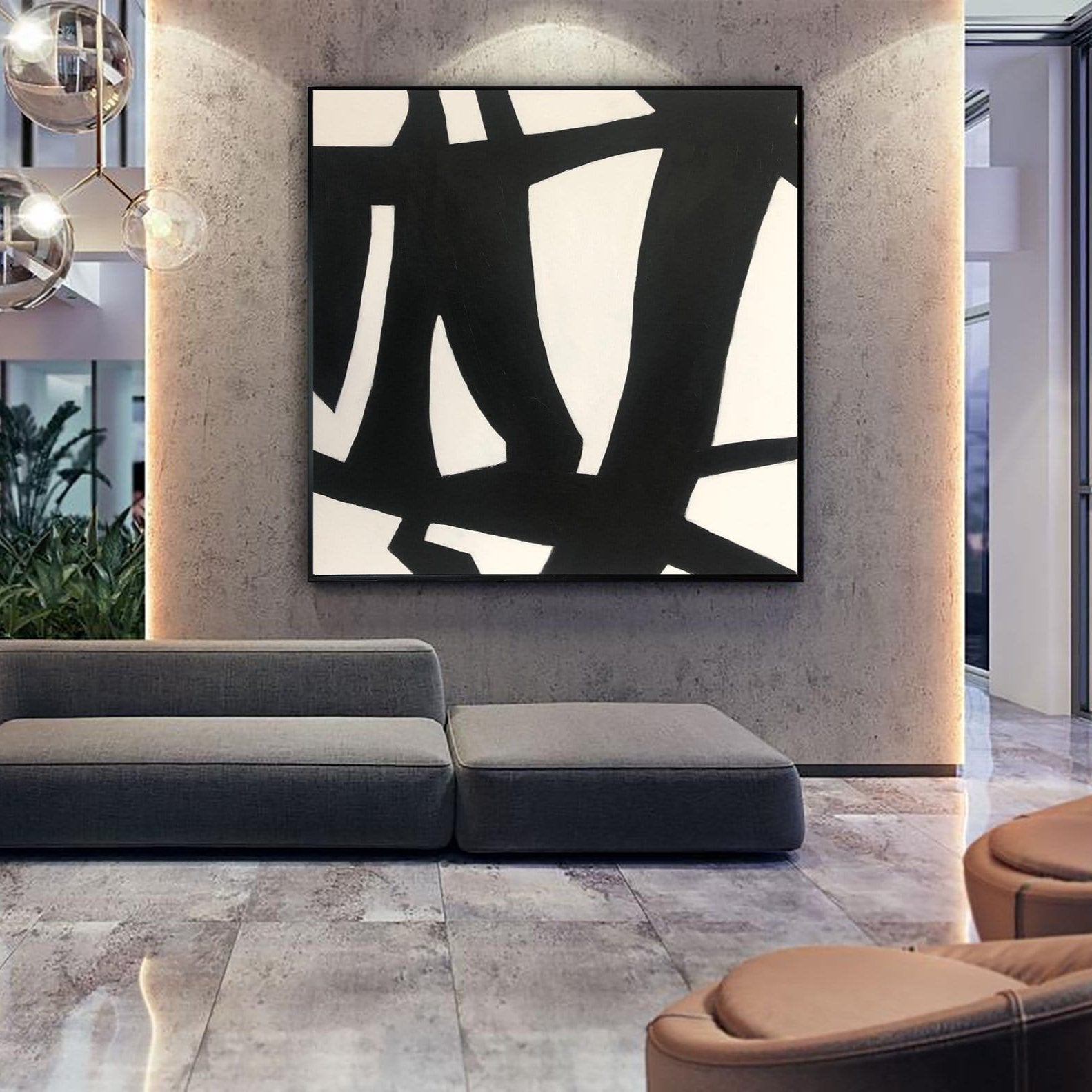 Geometric black and white painting ROAD OF CHANGE