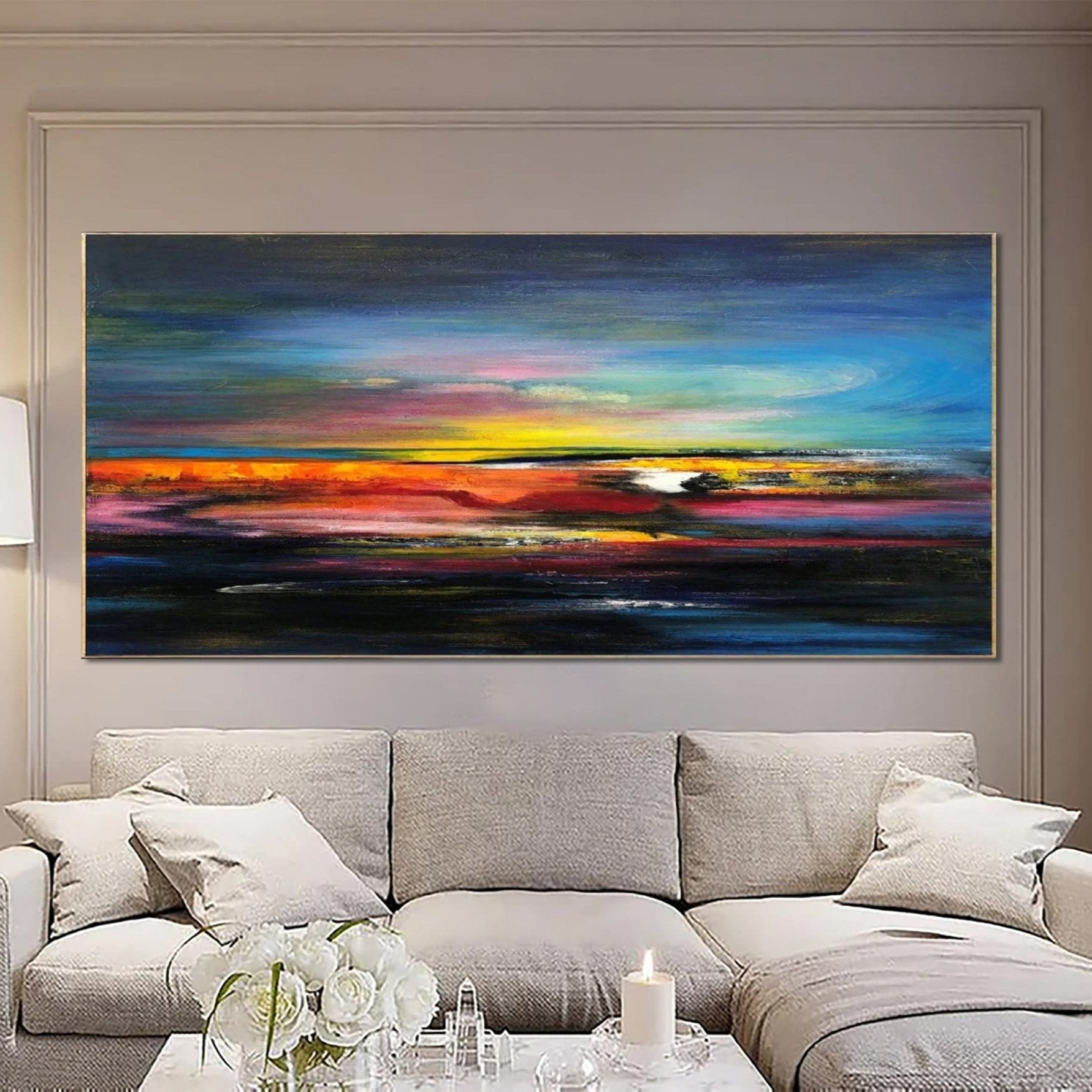 Abstract sunset painting acrylic COLORFUL SUNSET
