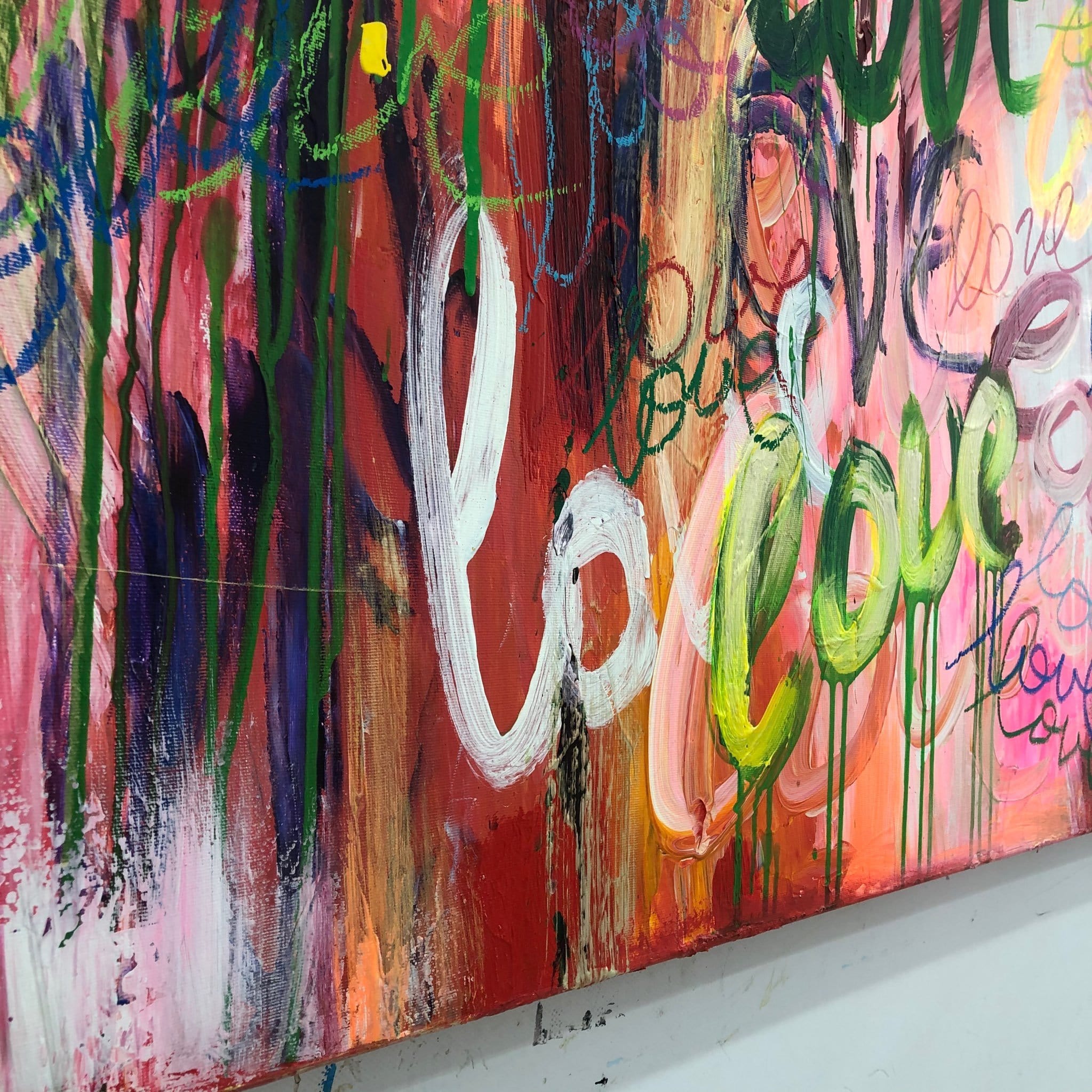 Abstract colorful romantic painting LOVE GRAFFITI