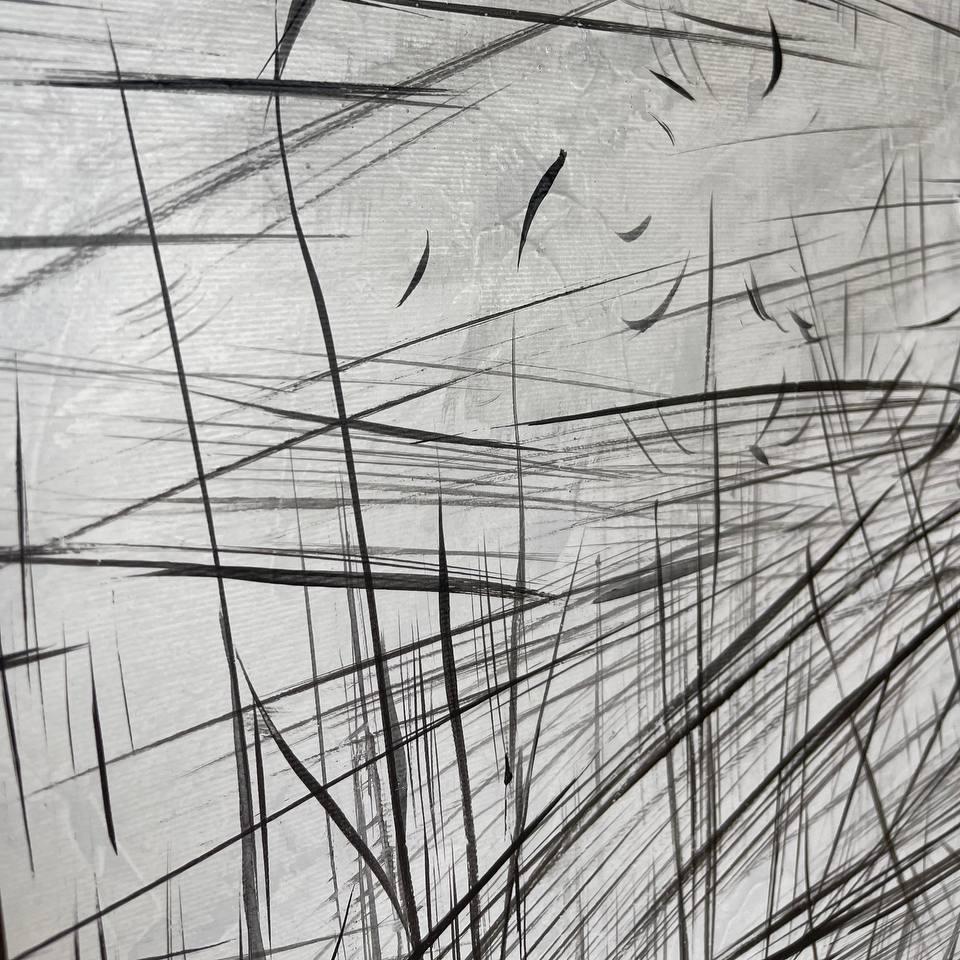 Black and white minimalist painting ROTATION