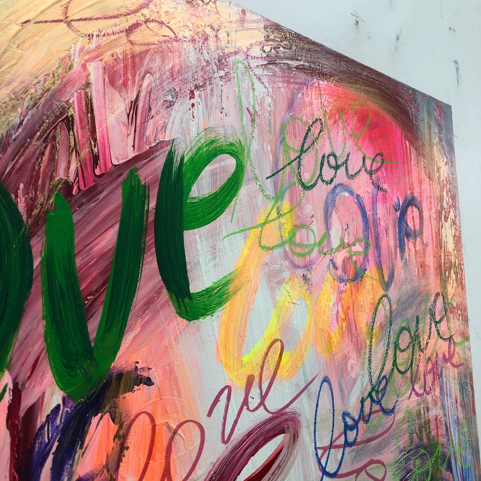 Abstract colorful romantic painting LOVE GRAFFITI