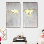Abstract Oil Painting Original Canvas Gray Painting Gold Leaf Painting 2 Piece | GOLDEN WATERFALL