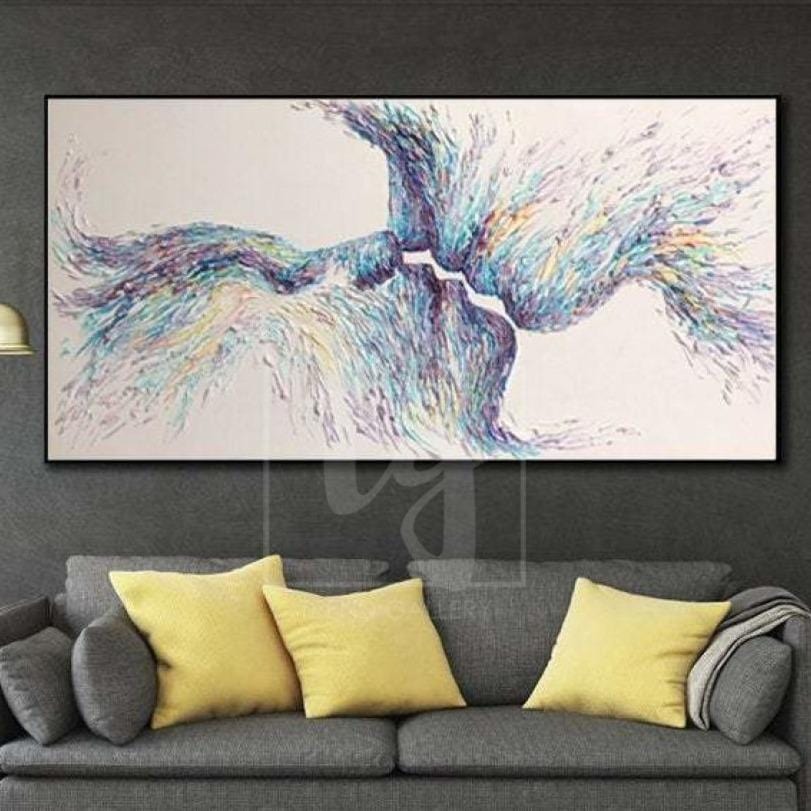 Colorful rich textured figurative art REUNION 18"x36" | 46x91 cm