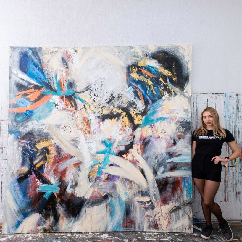 Abstract thick colorful painting HEAD IN THE CLOUDS