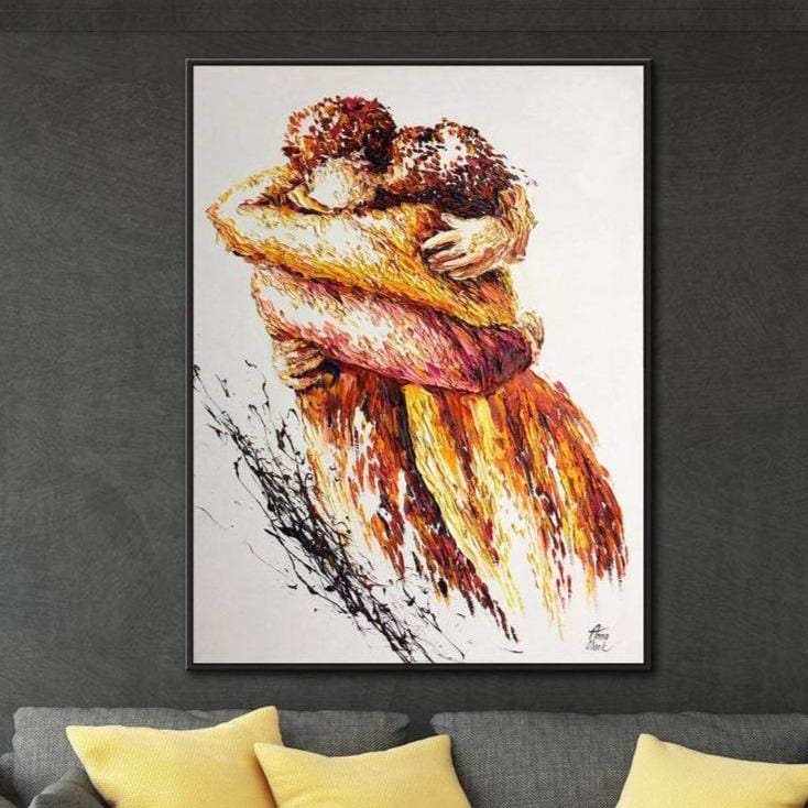 Embrace Large Canvas Painting Love Painting Modern Romantic Wall Art