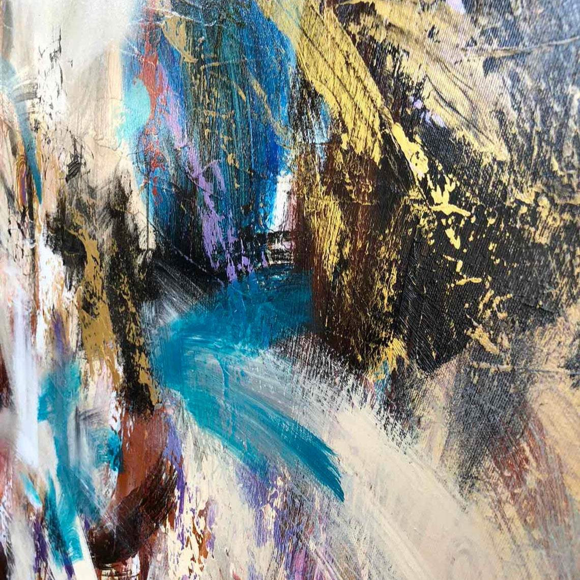 Abstract thick colorful painting HEAD IN THE CLOUDS