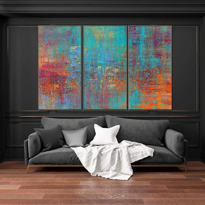 Vibrant original textured triptych art RIOT OF COLORS