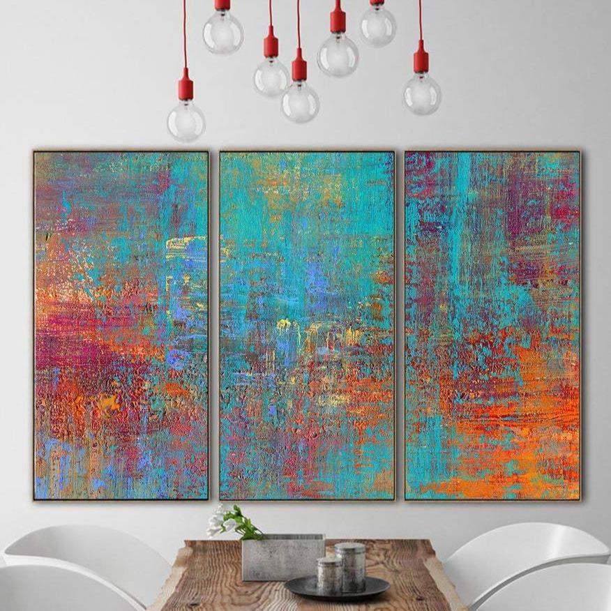 Vibrant original textured triptych art RIOT OF COLORS 3P 36"x54" | 3P 91x137 cm