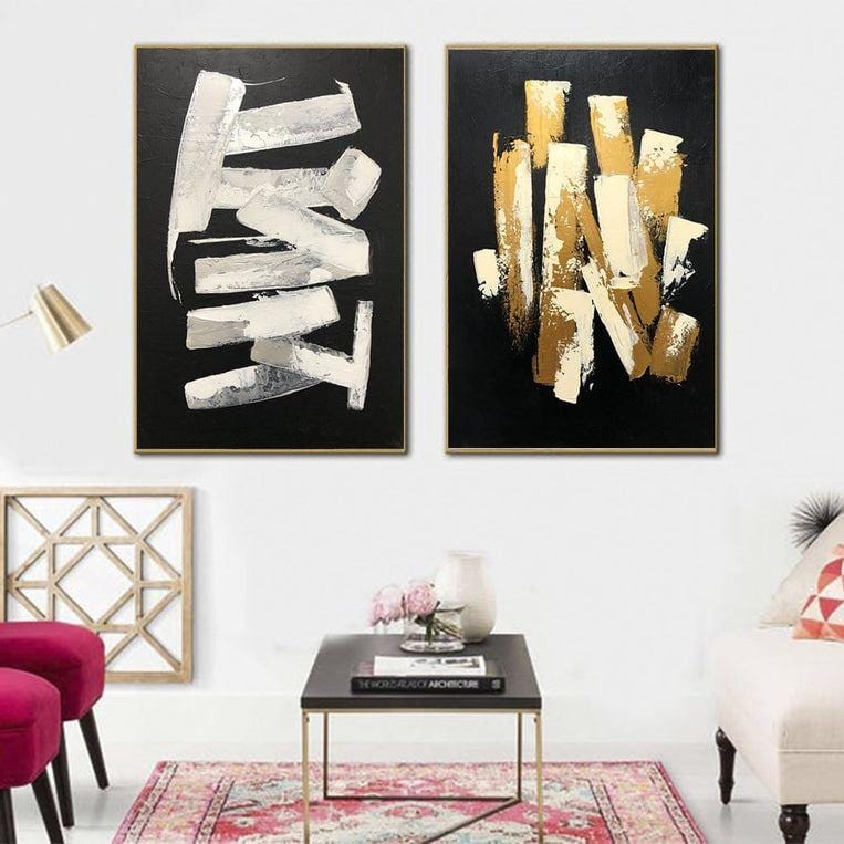 Vertical black and white set of 2 paintings BREATHING
