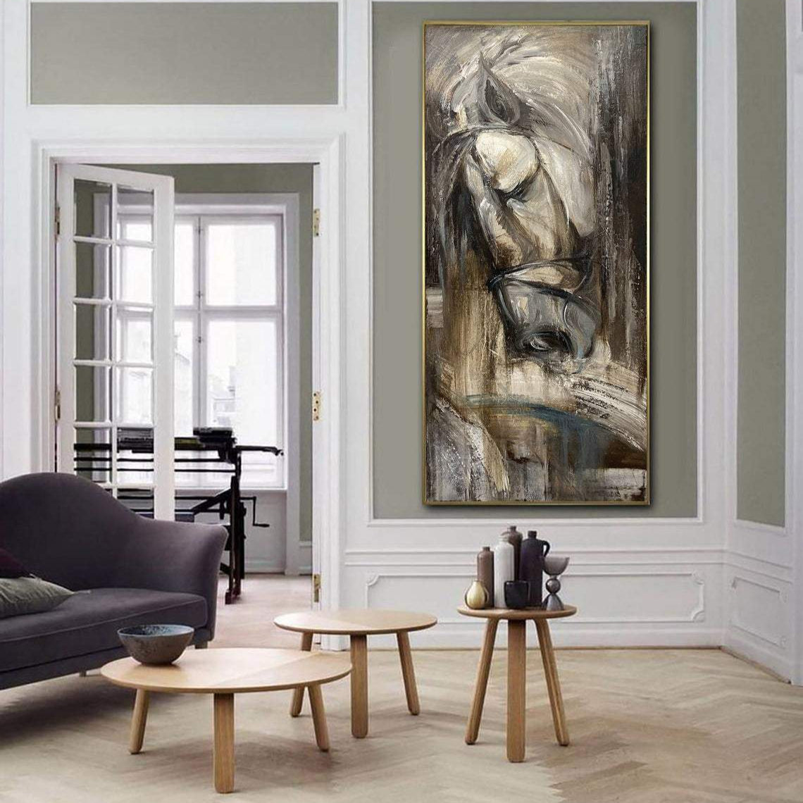 Large modern vertical canvas MYSTICAL HORSE
