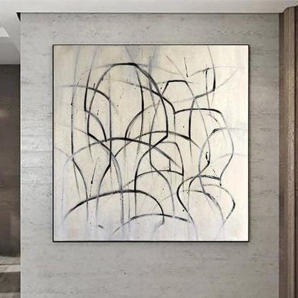Monochrome textured abstract painting BLACK GRASS Unstretched