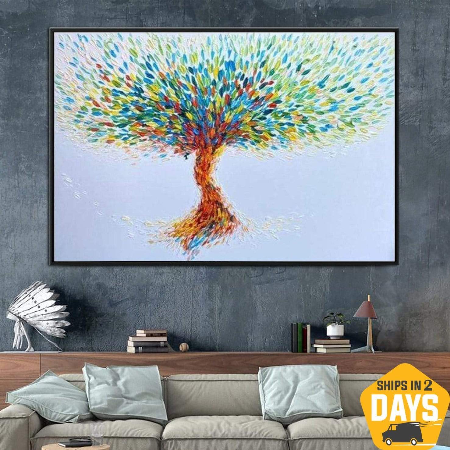 Extra Large Wall Art Abstract Tree Art Tree Painting Blue Grey Wall Art  Canvas Art Original Artwork Canvas Wall Painting for Living Room 