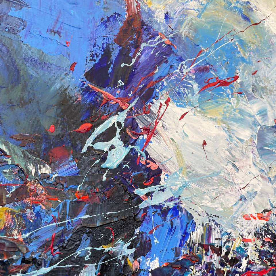 Original abstract painting ANEMONE CARMEL BLUE