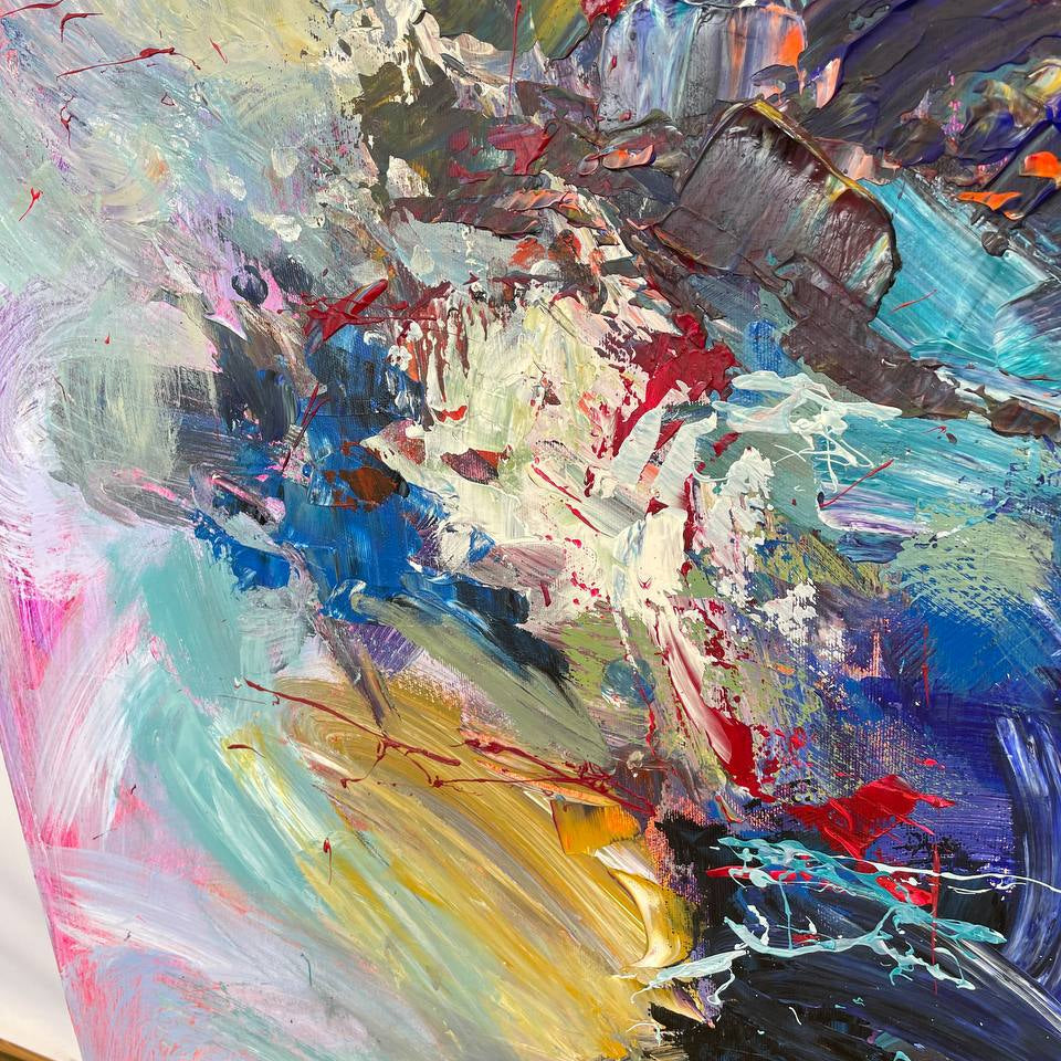 Original abstract painting ANEMONE CARMEL BLUE