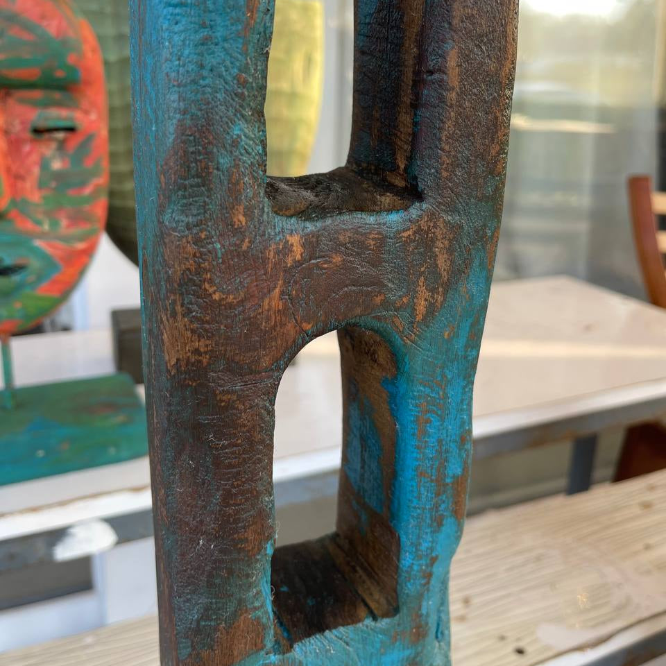 Modern Dark Blue Totem Original Hand Carved Table Decor Wood Sculpture Desktop Art for Home | COLOSSEUM 25.6"x4.3" - Trend Gallery Art | Original Abstract Paintings