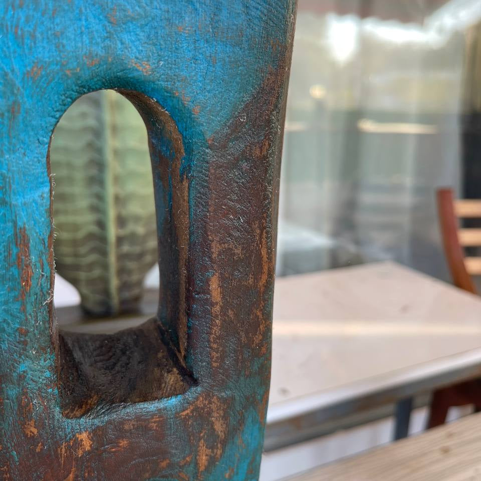 Modern Dark Blue Totem Original Hand Carved Table Decor Wood Sculpture Desktop Art for Home | COLOSSEUM 25.6"x4.3" - Trend Gallery Art | Original Abstract Paintings